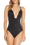 Spanxr Suit Your Fancy Plunge Low-back Thong Bodysuit In Very Black