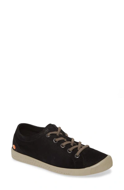 Softinos By Fly London Isla Distressed Sneaker In Black/ Black Leather