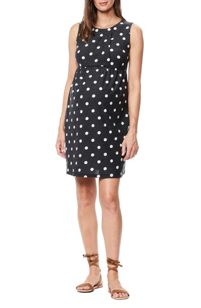 Maternal America Pleated Bodice Jersey Maternity Dress In White Polka Dot