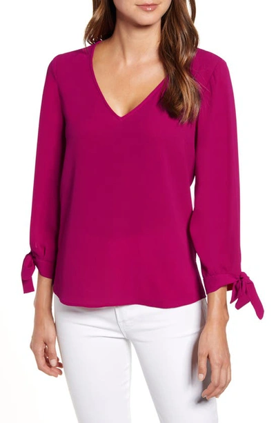 Cece Tie Sleeve Top In Plumeria