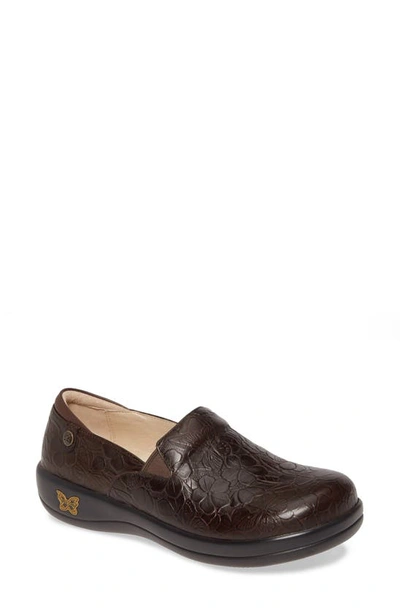 Alegria Keli Embossed Clog Loafer In Flutter Chocolate Leather