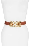 Raina Leather Stretch Belt In Cognac