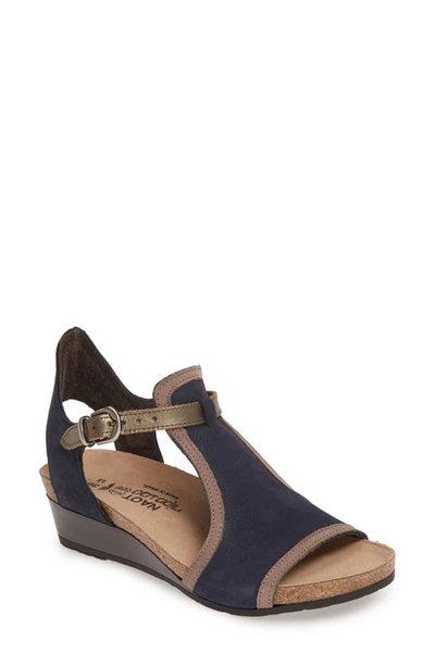 Naot Fiona Wedge Sandal In Navy/ Shiitake/ Pewter Nubuck