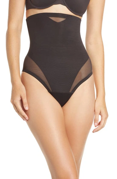 Tc Sheer Inset High Waist Shaper Thong In Black