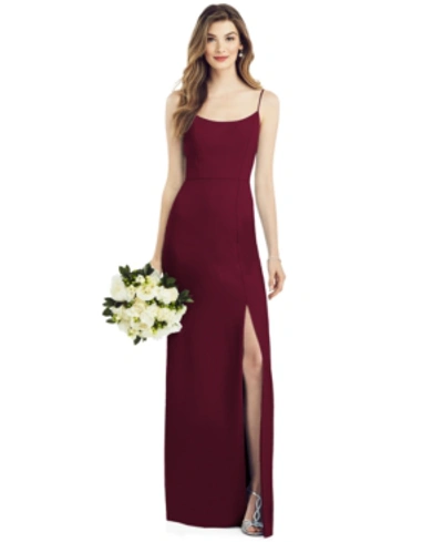 After Six Spaghetti Strap V-back Crepe Gown With Front Slit In Red