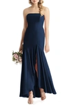 After Six Strapless High/low Matte Chiffon Gown In Midnight