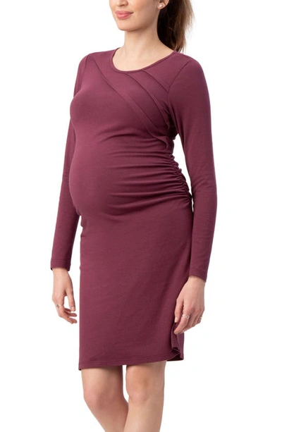 Stowaway Collection Sunburst Long Sleeve Body-con Maternity Dress In Wine