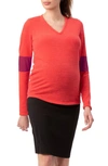 Stowaway Collection Contrast Elbow Maternity Sweater In Coral