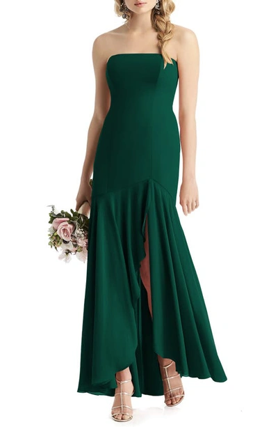 After Six Strapless High/low Matte Chiffon Gown In Hunter