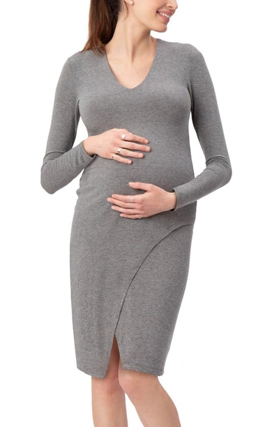 Stowaway Collection Lenox Long Sleeve Maternity Dress In Grey