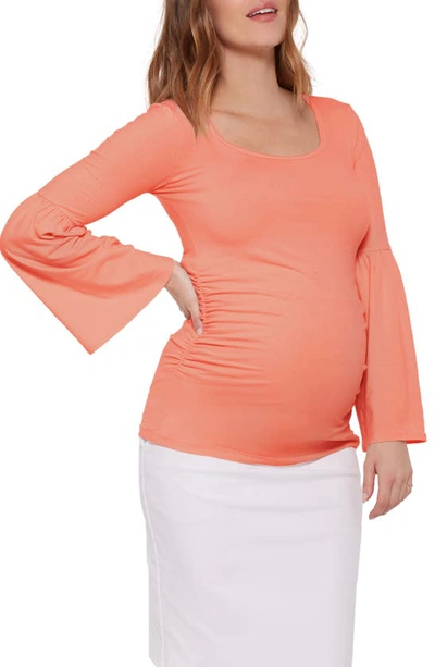 Stowaway Collection Bell Sleeve Maternity Top In Coral