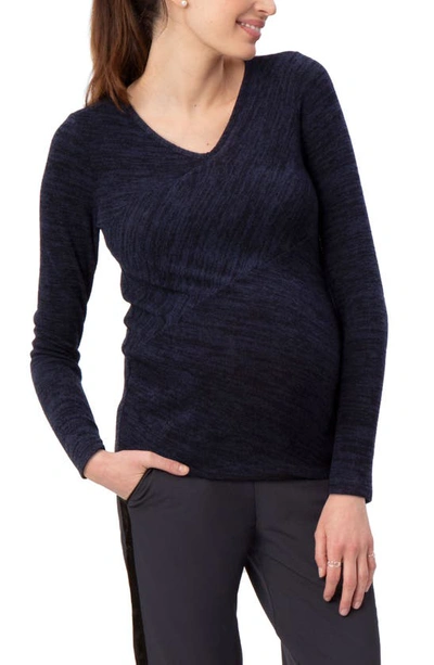 Stowaway Collection Directional Knit Maternity Top In Navy