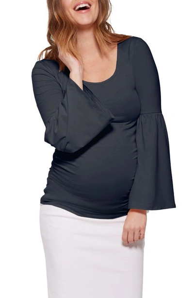 Stowaway Collection Bell Sleeve Maternity Top In Navy