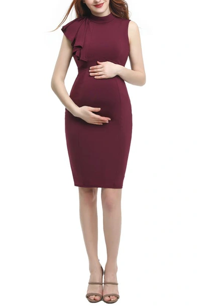 Kimi And Kai Josephine Ruffle Maternity Sheath Dress In Deep Berry