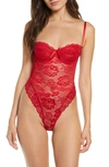 Oh La La Cheri Women's High Leg All Over Lace Lingerie Teddy In Red