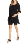 Maternal America Ruffle Overlay Maternity/nursing Dress In Black