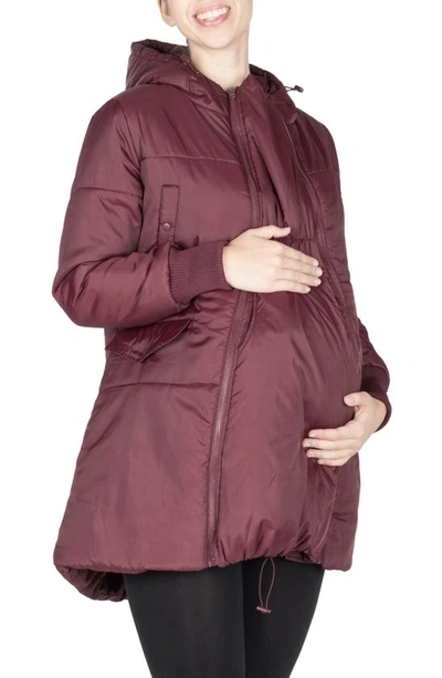 Modern Eternity 3-in-1 Hooded Maternity Puffer Jacket In Burgundy