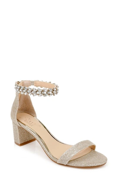 Jewel Badgley Mischka Bradley Ankle Strap Sandal In Light Gold Woven Glitter