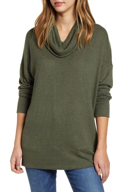 Loveappella Cowl Neck Long Sleeve Top In Olive