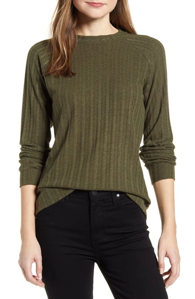 Loveappella Loveapella Ribbed Long Sleeve Top In Olive