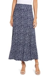 Loveappella Roll Top Print Maxi Skirt In Navy/ Ivory