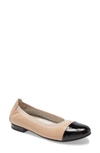 David Tate Nicole Cap Toe Flat In Nude Leather