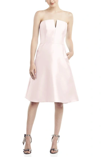Alfred Sung Strapless Satin Twill Cocktail Dress In Blush