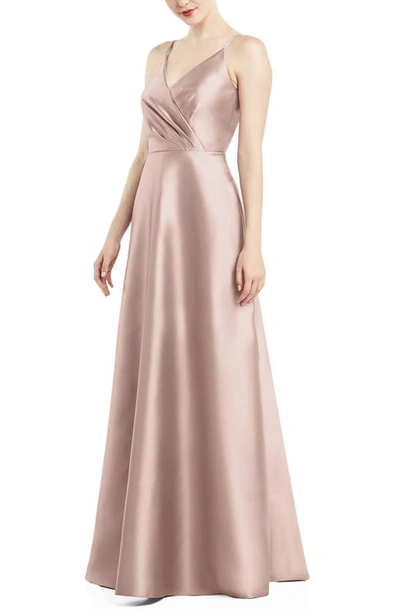 Alfred Sung Satin Twill A-line Gown In Toasted Sugar