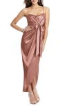 After Six Bow Front Stretch Satin Gown In Desert Rose