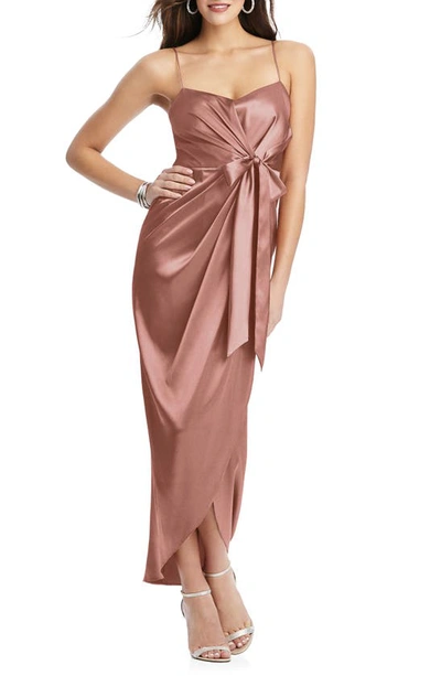 After Six Bow Front Stretch Satin Gown In Desert Rose