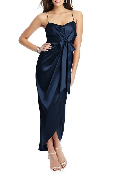 After Six Bow Front Stretch Satin Gown In Midnight