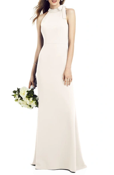 After Six Bow-neck Open-back Trumpet Gown In White