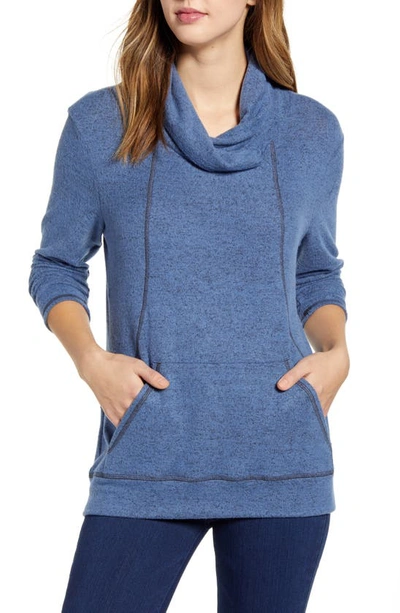 Loveappella Cross Neck Seamed Pullover In Denim