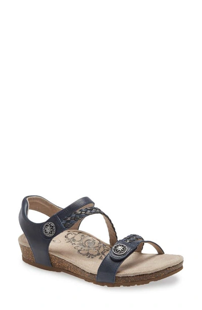 Aetrex Jillian Braided Leather Strap Sandal In Navy Leather