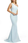 Mac Duggal One-shoulder Jersey Mermaid Gown In Powder Blue