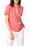 Court & Rowe Collared Short Sleeve Blouse In Bright Poppy
