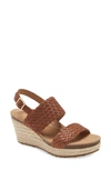 Aetrex Summer Platform Wedge Sandal In Cognac Leather