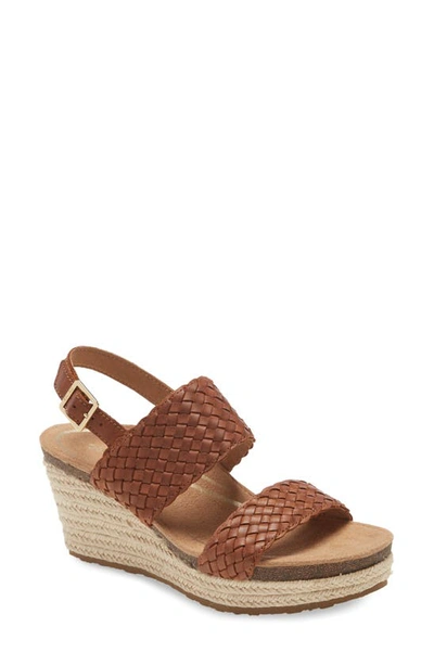 Aetrex Summer Platform Wedge Sandal In Cognac Leather