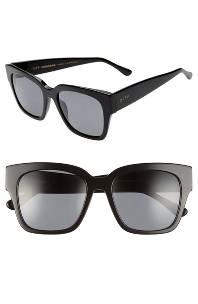 Diff Bella Ii 55mm Polarized Square Cat Eye Sunglasses In Black/ Grey
