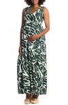 Everly Grey Valeria Maternity/nursing Maxi Dress In Palm