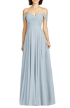 Dessy Collection Lux Ruched Off The Shoulder Chiffon Gown In Platinum
