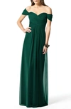 Dessy Collection Lux Chiffon Off-shoulder Sweetheart A-line Gown In Green