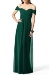 Dessy Collection Lux Chiffon Off-shoulder Sweetheart A-line Gown In Hunter Green