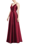 Alfred Sung Satin Twill A-line Gown In Burgundy