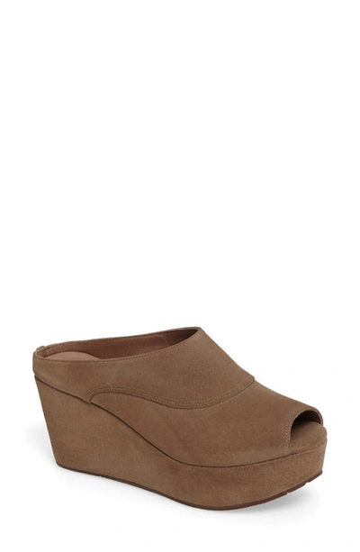 Chocolat Blu Wind Platform Wedge Mule In Taupe Suede