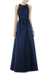 Alfred Sung Satin A-line Gown In Midnight