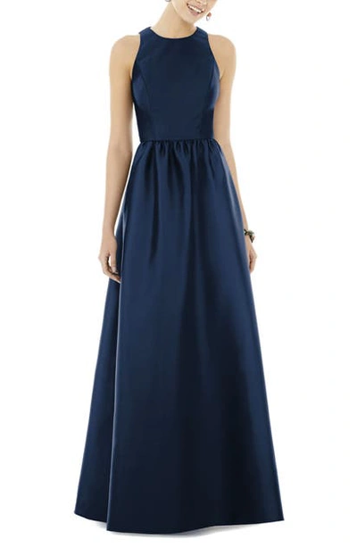 Alfred Sung Satin A-line Gown In Midnight