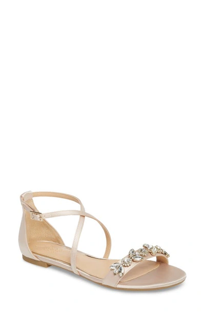 Jewel Badgley Mischka Tessy Embellished Sandal In Champagne Satin