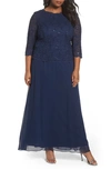 Alex Evenings Mock Two-piece A-line Gown In Navy