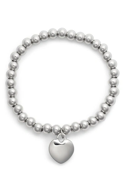 Knotty Heart Charm Bracelet In Rhodium Silver